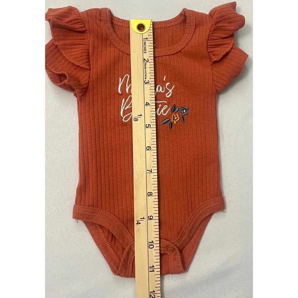 Baby Essentials Mama's Bestie Ruffle Sleeve Bodysuit 3M Rust Ribbed Infant Girl